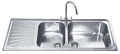Larger image of Smeg Sinks 2.0 Bowl Stainless Steel Kitchen Sink With Left Hand Drainer.