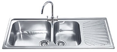 Larger image of Smeg Sinks 2.0 Bowl Stainless Steel Kitchen Sink With Right Hand Drainer.