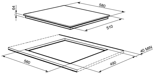 Technical image of Smeg Induction Hobs 4 Ring Induction Hob With Angled Edge. 60cm.