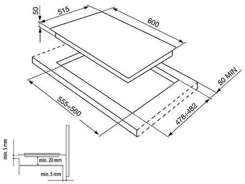 Technical image of Smeg Induction Hobs 4 Ring Induction Hob With Straight Edge. 60cm.