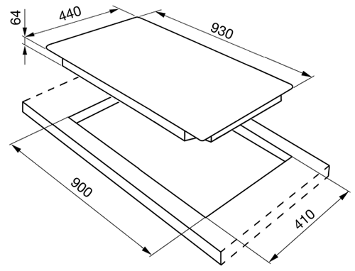 Technical image of Smeg Induction Hobs 4 Zone Induction Hob With Angled Edge. 90cm.