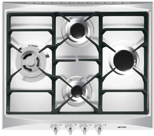 Larger image of Smeg Gas Hobs Cucina 4 burner Gas Hob (Stainless Steel). Size 60cm.