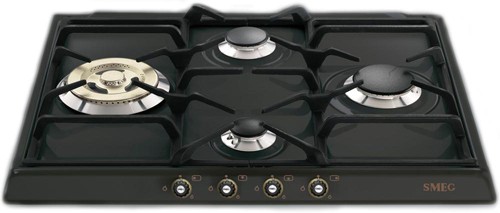Larger image of Smeg Gas Hobs Cortina 4 Burner Gas Hob With Brass Controls. 60cm (Anthracite).