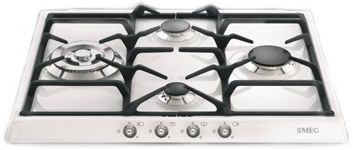 Larger image of Smeg Gas Hobs Cortina 4 Burner Gas Hob With Silver Controls. 60cm (S Steel).