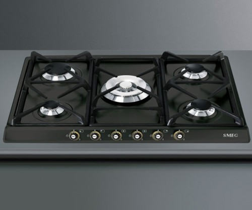 Larger image of Smeg Gas Hobs Cortina 5 Burner Gas Hob With Brass Controls. 70cm (Anthracite).