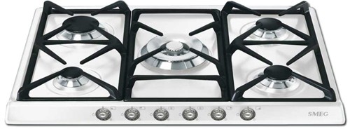 Larger image of Smeg Gas Hobs Cortina 5 Burner Gas Hob With Silver Controls. 70cm (White).