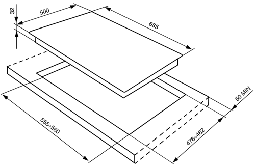 Technical image of Smeg Gas Hobs 5 Burner Gas Hob With Copper Controls. 70cm (Copper).