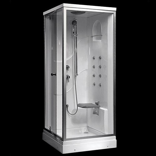 Larger image of Hydra Square Shower Pod With Body Jets, Valve & Shower Heads. 900x900.