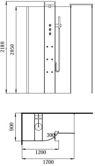 Technical image of Hydra Walk In Shower Enclosure Set. 1700x900. Right Handed.