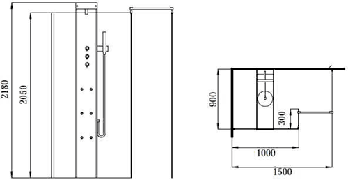 Technical image of Hydra Walk In Shower Enclosure Set. 1500x900. Left Handed.