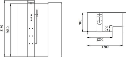 Technical image of Hydra Walk In Shower Enclosure Set. 1700x900. Right Handed.