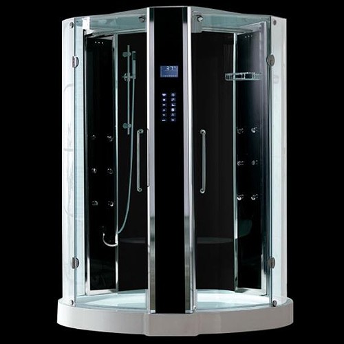 Larger image of Hydra Quadrant Steam Shower Enclosure With Twin Controls. 1500x1500.