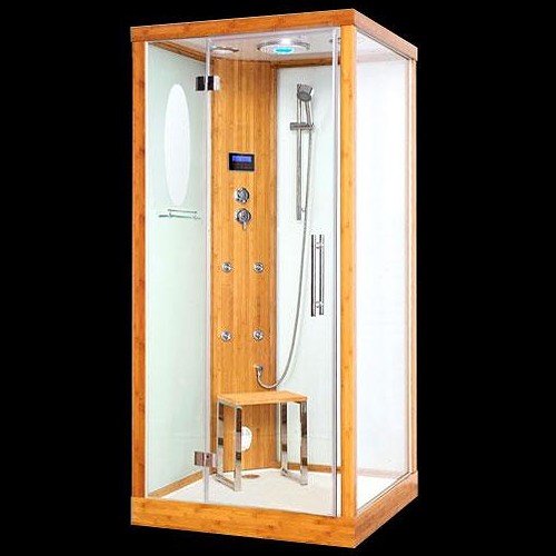 Larger image of Hydra Square Steam Shower Cubicle (Bamboo). 1000x1000mm.