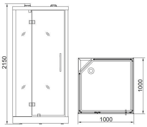 Technical image of Hydra Square Steam Shower Cubicle (Bamboo). 1000x1000mm.