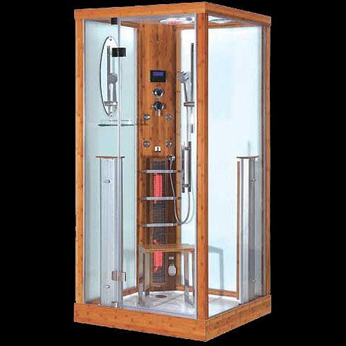 Larger image of Hydra Square Steam Shower & Sauna Cubicle (Bamboo). 1000x1000mm.