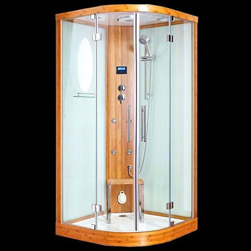 Larger image of Hydra Quadrant Steam Shower Cubicle (Bamboo). 1000x1000mm.