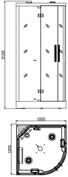 Technical image of Hydra Quadrant Steam Shower & Sauna Cubicle (Bamboo). 1000x1000mm.