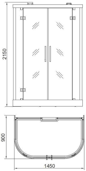 Technical image of Hydra Double Steam Shower Cubicle (Bamboo). 1450x900mm.