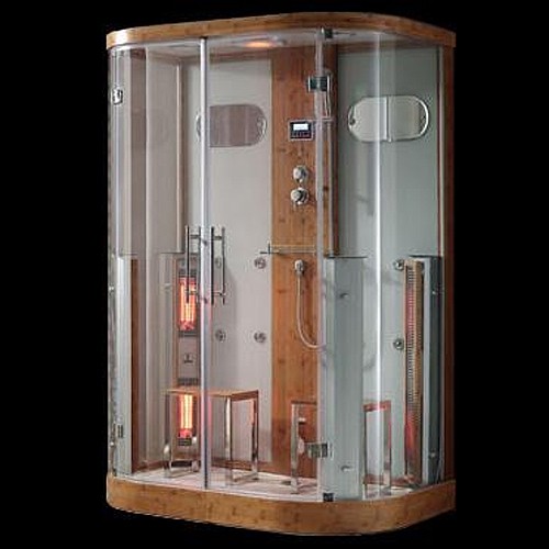 Larger image of Hydra Double Steam Shower & Sauna Cubicle (Bamboo). 1450x900mm.