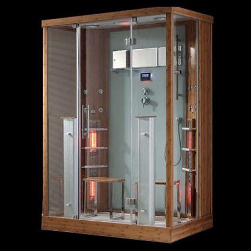 Larger image of Hydra Rectangular Steam Shower & Sauna Cubicle (Bamboo). 1450x900mm.