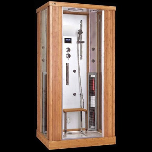 Larger image of Hydra Rectangular Steam Shower & Sauna Cubicle (Bamboo). 1000x900mm.