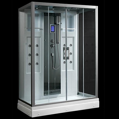 Larger image of Hydra Rectangular Steam Shower Enclosure With Mirror Panel. 1450x900mm.
