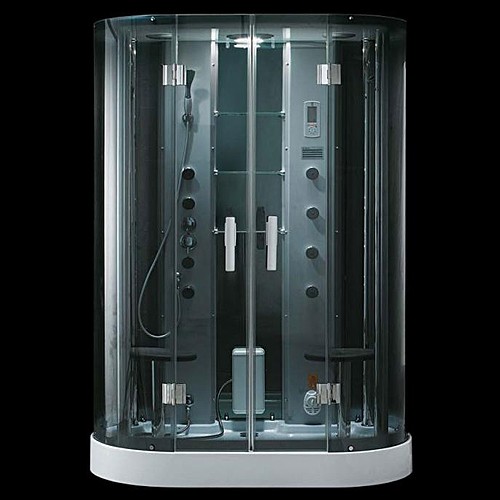 Larger image of Hydra Curved Steam Shower Enclosure With LED LIghting. 1500x850mm.
