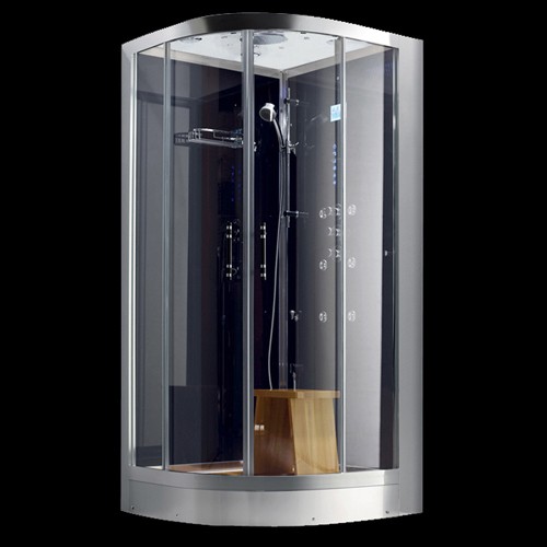 Larger image of Hydra Steam Shower Enclosure (Black, Oak, Right Handed). 1000x900.