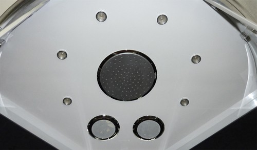 Example image of Hydra Quadrant Steam Shower Enclosure (Black, Oak). 900x900mm.