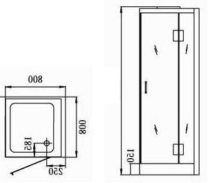 Technical image of Hydra Square Steam Shower Enclosure (Black,Oak, Right Handed) 800x800.