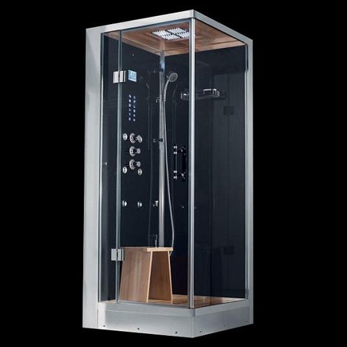 Larger image of Hydra Square Steam Shower Enclosure (Black,Teak, Left Handed). 800x800.