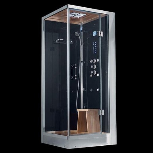 Larger image of Hydra Square Steam Shower Enclosure (Black, Teak, Right Hand). 800x800.