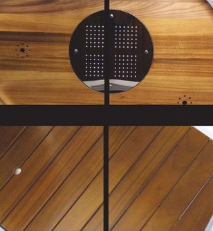 Example image of Hydra Steam Shower Enclosure (Black, Teak, Right Handed). 900x700mm.