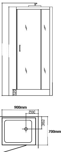 Technical image of Hydra Steam Shower Enclosure (Black, Teak, Right Handed). 900x700mm.