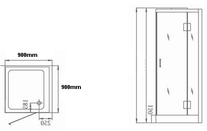 Technical image of Hydra Square Steam Shower Enclosure (Black, Teak, Right Hand). 900x900.