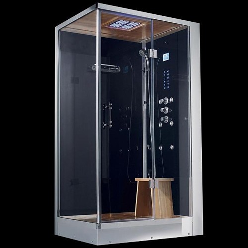 Larger image of Hydra Rectangular Steam Shower Enclosure (Teak, Right Handed). 1000x800.