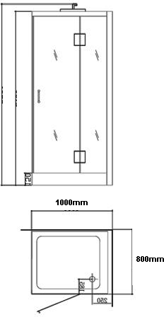 Technical image of Hydra Rectangular Steam Shower Enclosure (Teak, Right Handed). 1000x800.