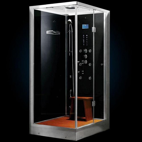Larger image of Hydra Rectangular Steam Shower Enclosure (Oak, Right Handed). 1200x900.