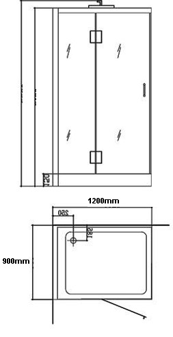 Technical image of Hydra Rectangular Steam Shower Enclosure (Teak, Left Handed). 1200x900.