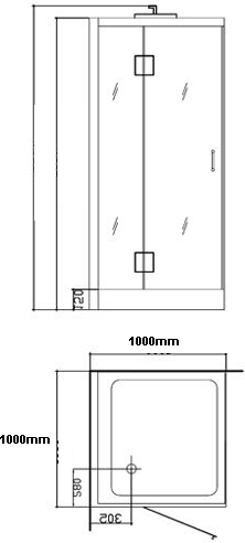Technical image of Hydra Square Steam Shower Enclosure (Oak, Left Handed). 1000x1000.