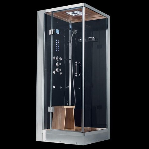 Larger image of Hydra Square Steam Shower Enclosure (Teak, Left Handed). 1000x1000.