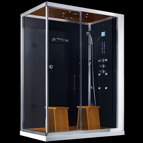 Larger image of Hydra Rectangular Steam Shower Enclosure (Oak, Right Handed). 1500x900.
