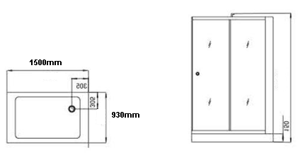 Technical image of Hydra Rectangular Steam Shower Enclosure (Oak, Right Handed). 1500x900.