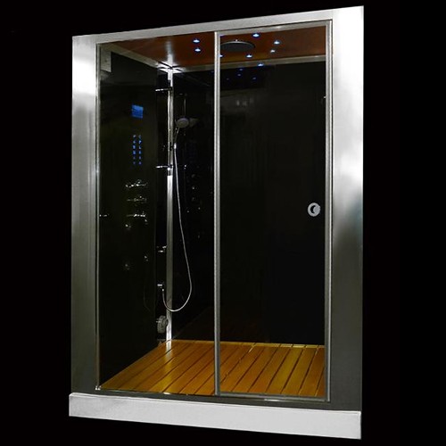 Larger image of Hydra Inset Steam Shower Enclosure (Oak, Sliding Door). 1500x830.