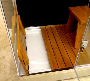 Example image of Hydra Inset Steam Shower Enclosure (Teak, Hinged Door). 1500x1030.