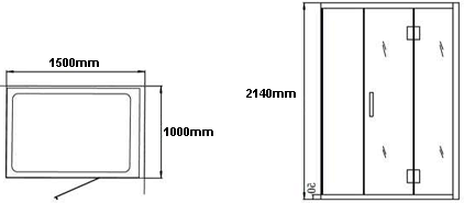 Technical image of Hydra Steam Shower Enclosure For Wetrooms (Oak, Right Hand)1500x1000