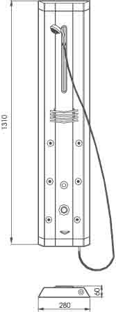 Technical image of Hydra Pro Caspian 6 Jet Shower Panel.