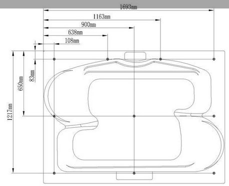 Technical image of Hydra Large Back To Wall Whirlpool Bath With Panels. 1800x1300mm.