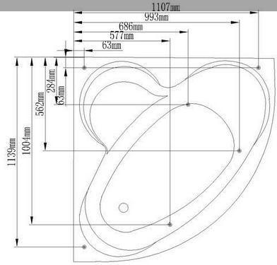 Technical image of Hydra Corner Whirlpool Bath With Panel. 1200x1200mm.