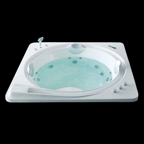 Larger image of Hydra Large Square Sunken Whirlpool Bath With Back Rests. 2020x2020.